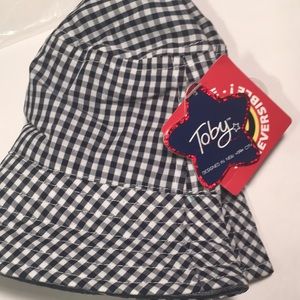 Gingham bucket hat reversible chambray pop stitching, Size Toddler set of 2